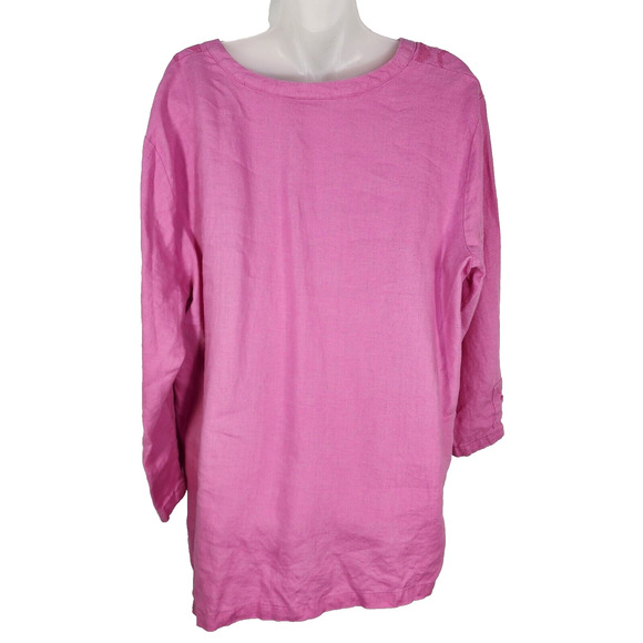 JM Collection Top Womens Size 16 Pink 100% Linen Embroidered 3/4 Sleeves Sequins - Picture 2 of 11